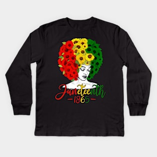 Sunflower Afro Women Black Queen African American Melanin Kids Long Sleeve T-Shirt